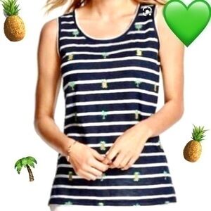 Talbots pineapple and palm tree embroidered tank top